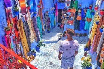 A street in Chefchaouen the blue city of Morocco